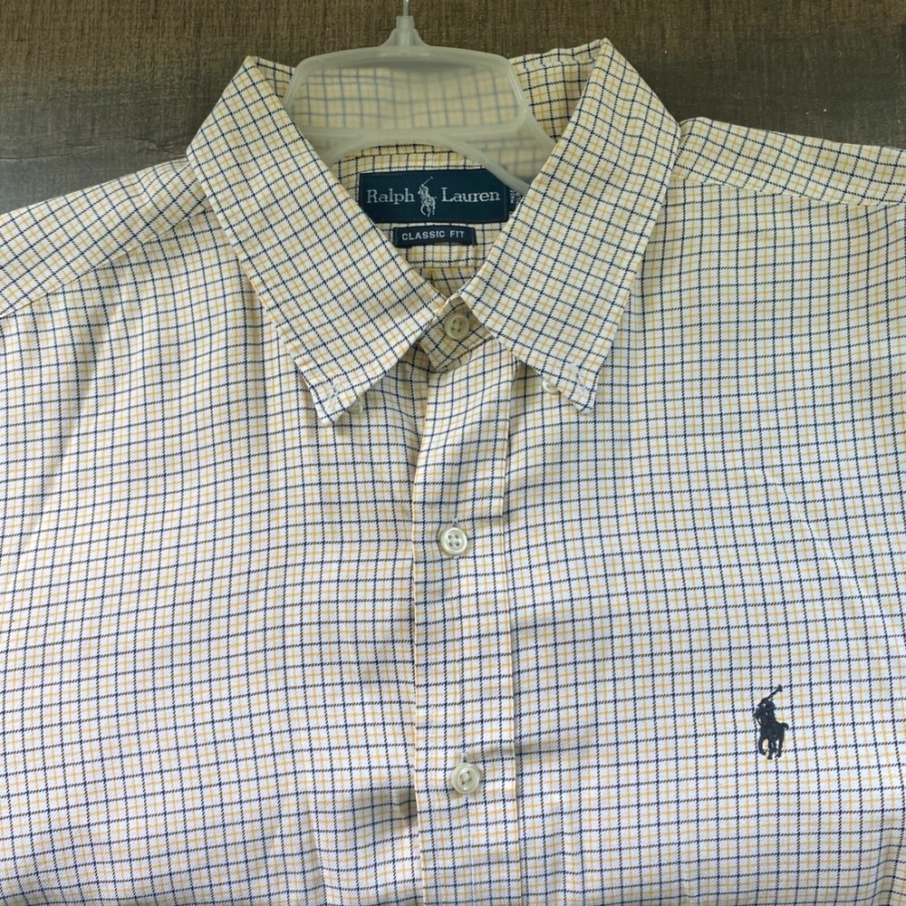 Ralph Lauren Classic Fit‎ Yellow Oxford Shirt Men's XXL Long Sleeve Cotton Plaid